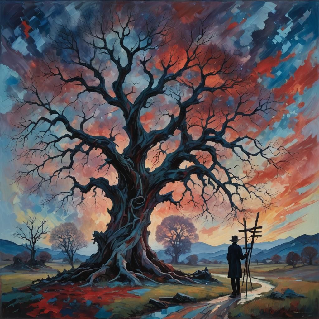 Twilight Crossroads: Abstract Expressionist Painting