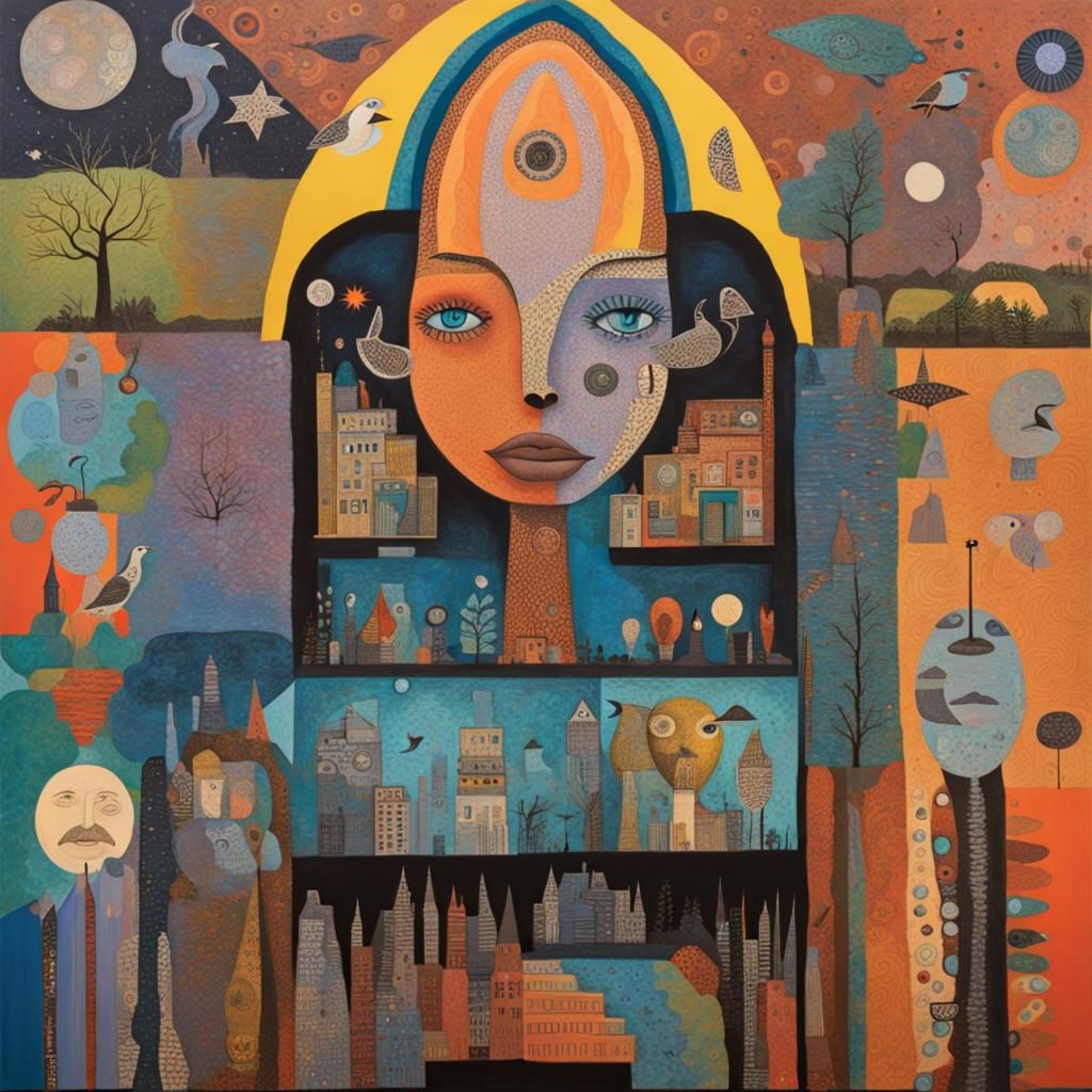 Colorful Surreal Artwork in Folk Art Style