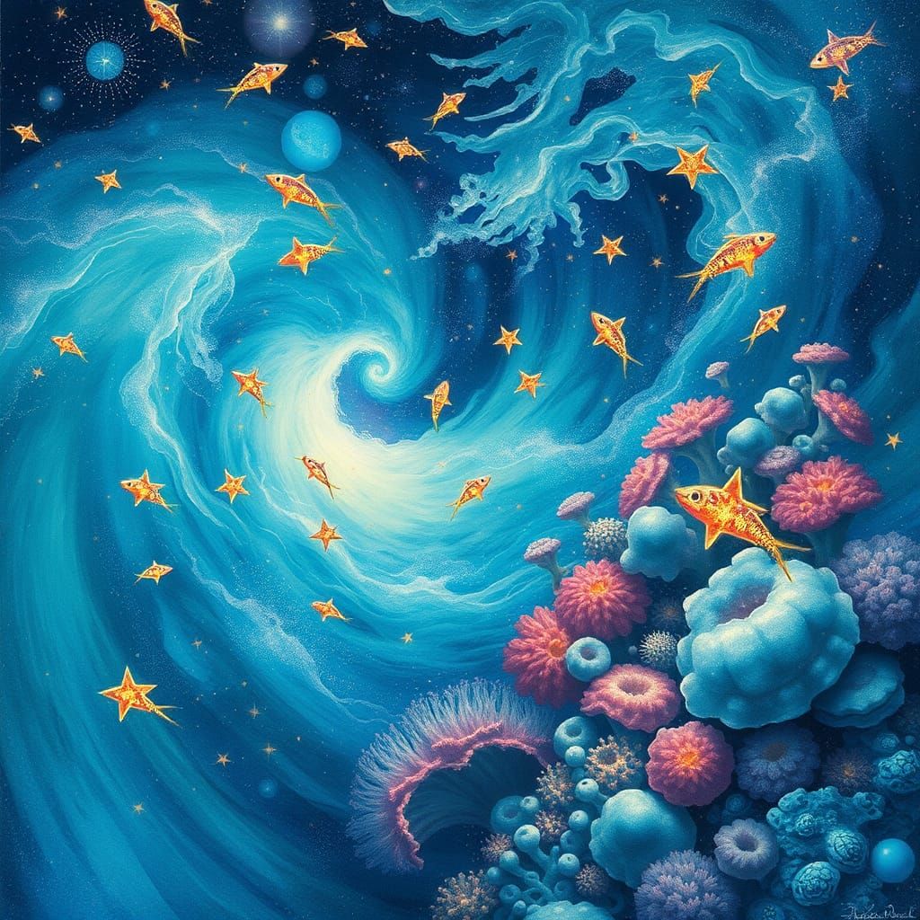 Cosmic Coral Reef with Celestial Marine Life