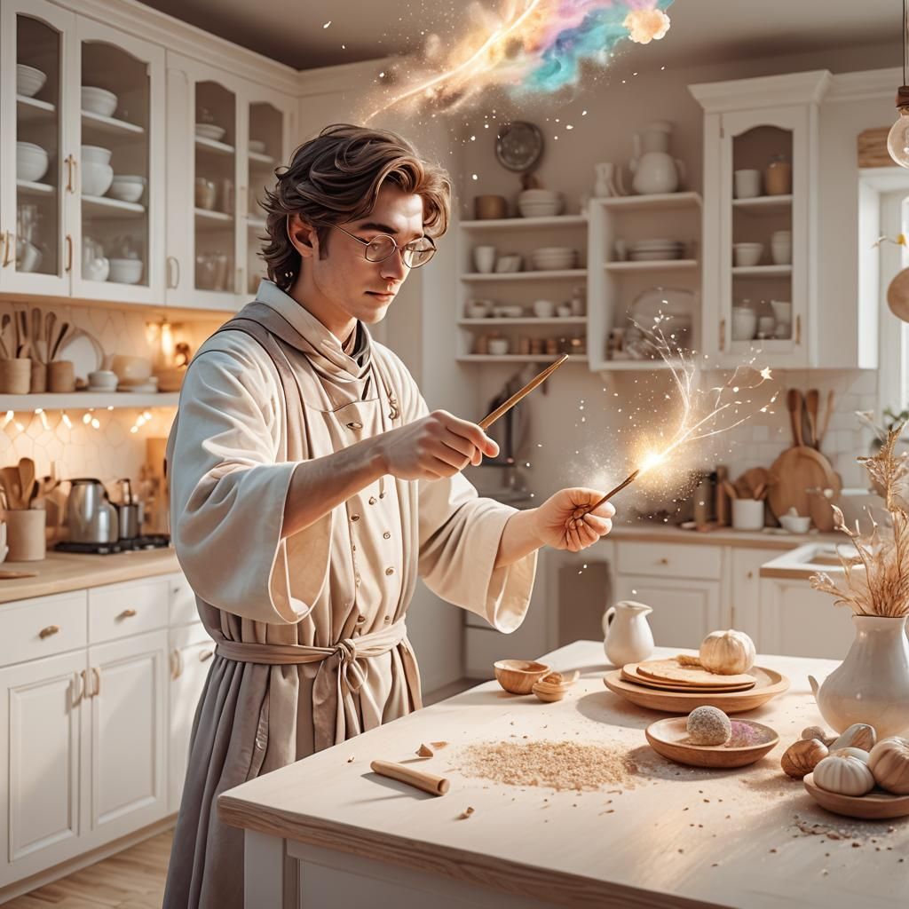 Young Wizard Creates Furniture with Magic Wand