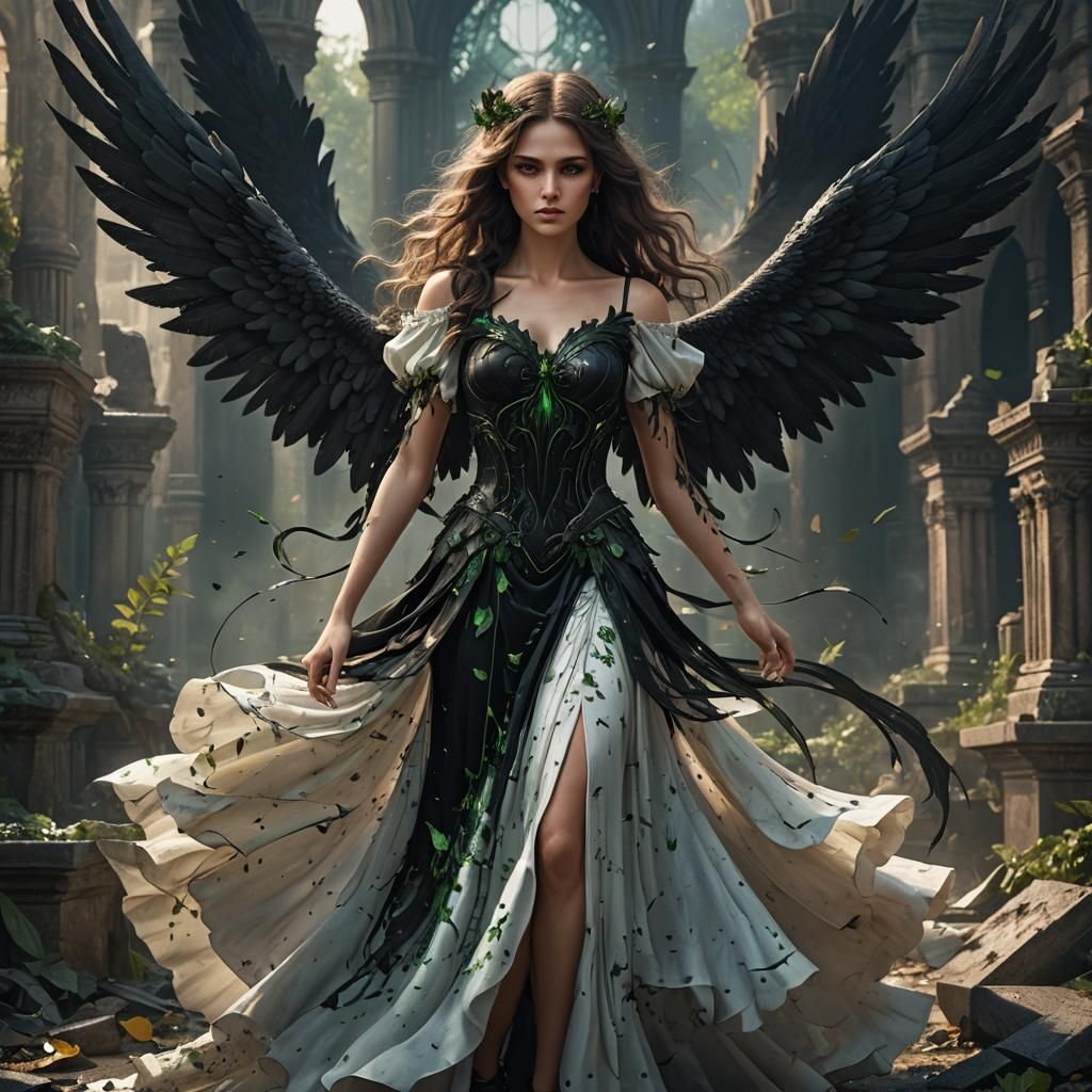 Fallen Angel with Black Wings in Fantasy Art