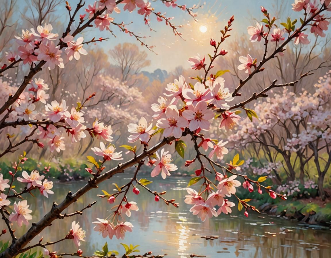 Impressionist Cherry Blossoms in Gentle Sunlight