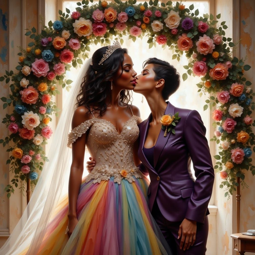 Romantic Lesbian Wedding with Rainbow Roses