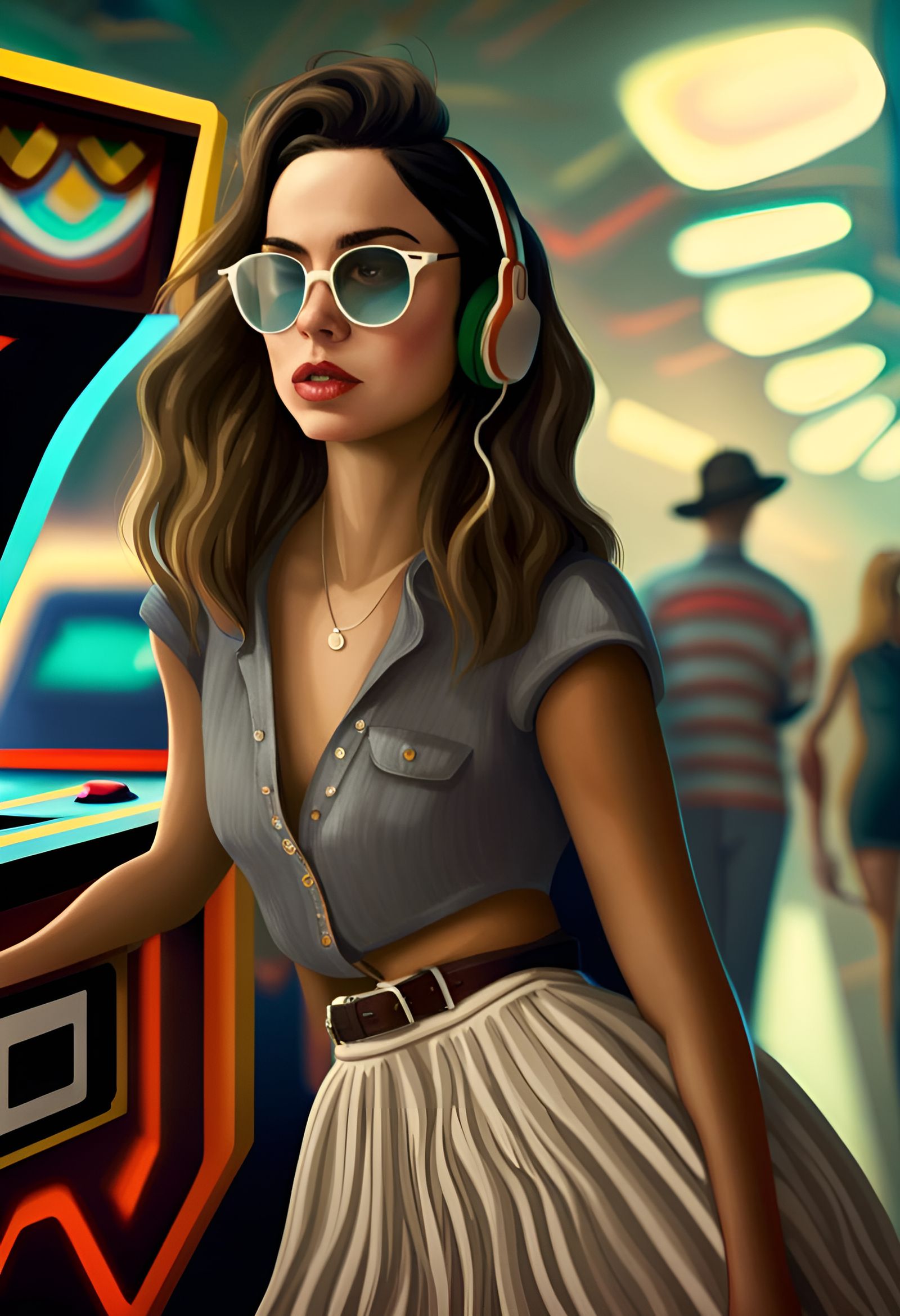 Hipster Girl Listening to Music, Wide Shot