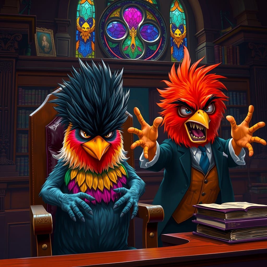 Eggs in a Dramatic Film Noir Courtroom Scene