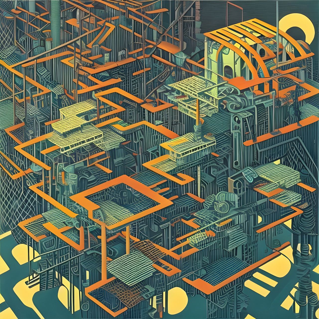 Abstract Industrial Jungle City: Surrealist Illustration