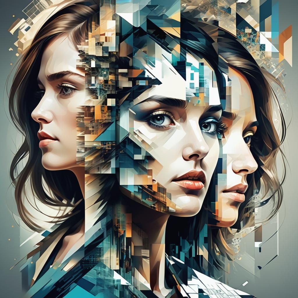 Pixelated Portrait Fusion in Cubist Style