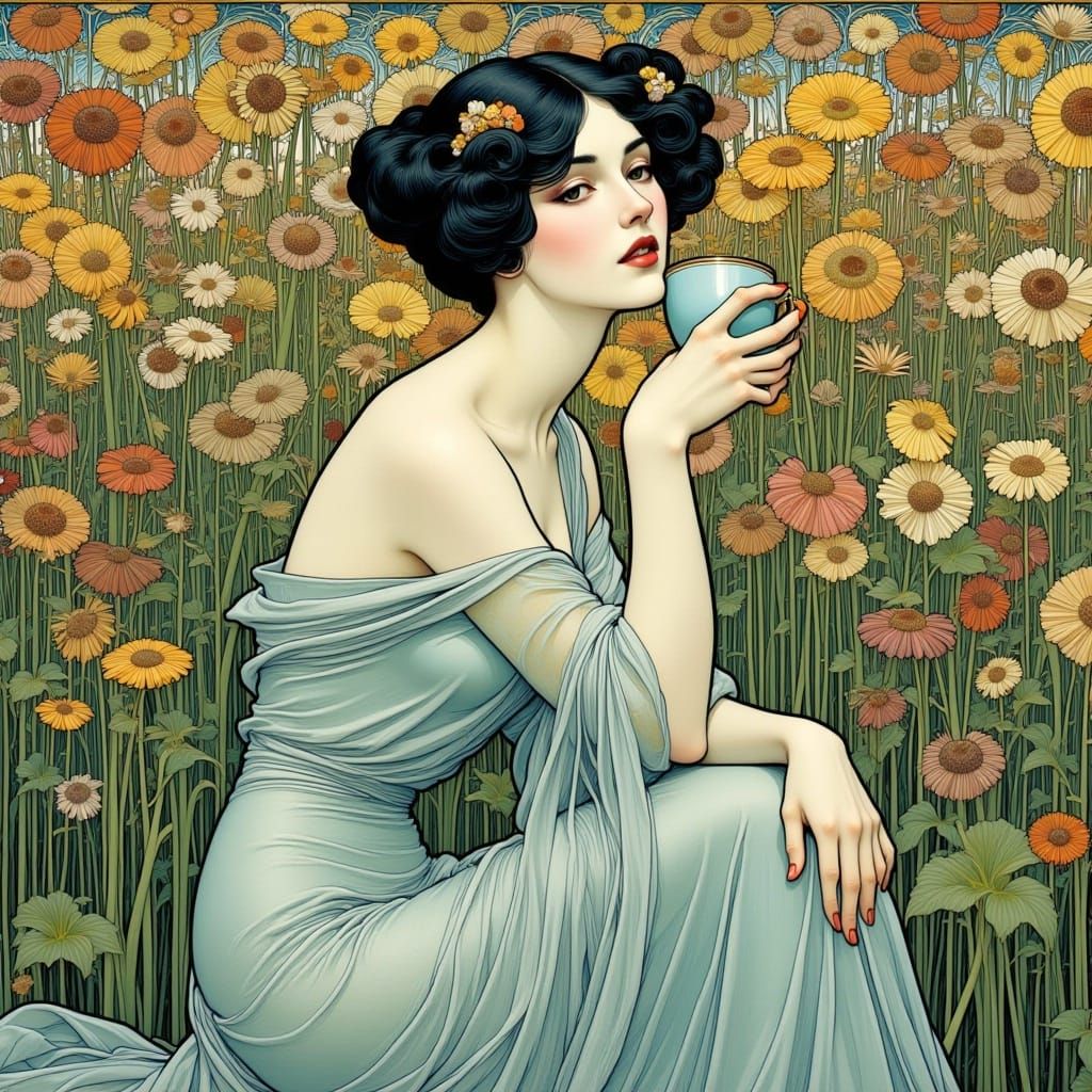 <lora:Art NouveauFlux:1.0> "Full-length portrait seen close ...