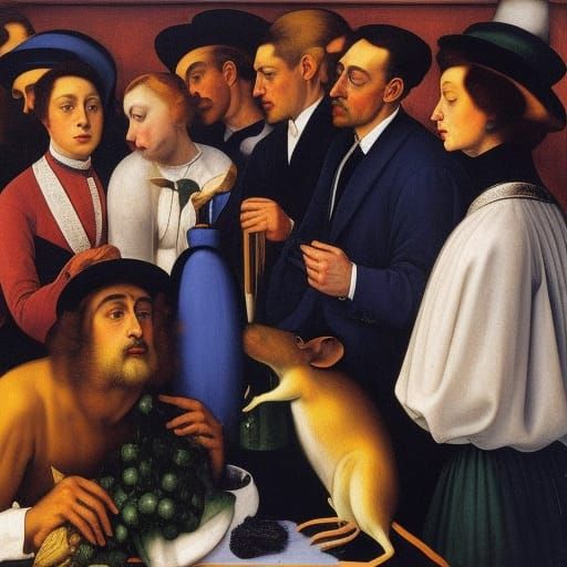 Surreal Train Scene Inspired by Bronzino's Classical Style