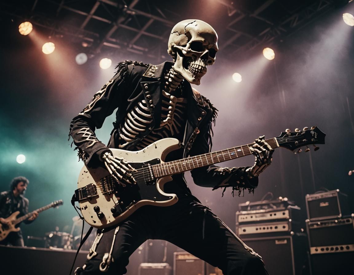 Skeleton Rock Star Concert: Cinematic Film Still