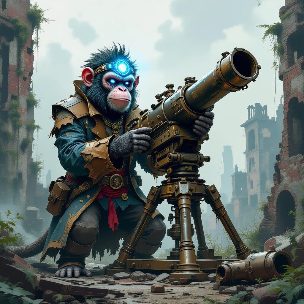 Cyborg Monkey Engineer Builds Scrap Turret