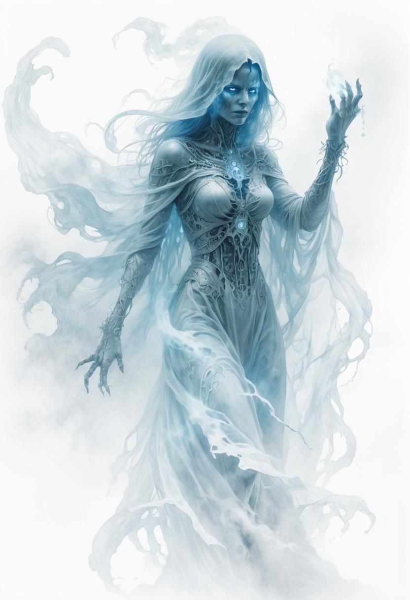 Ethereal Female Ghost in Fog and Mist