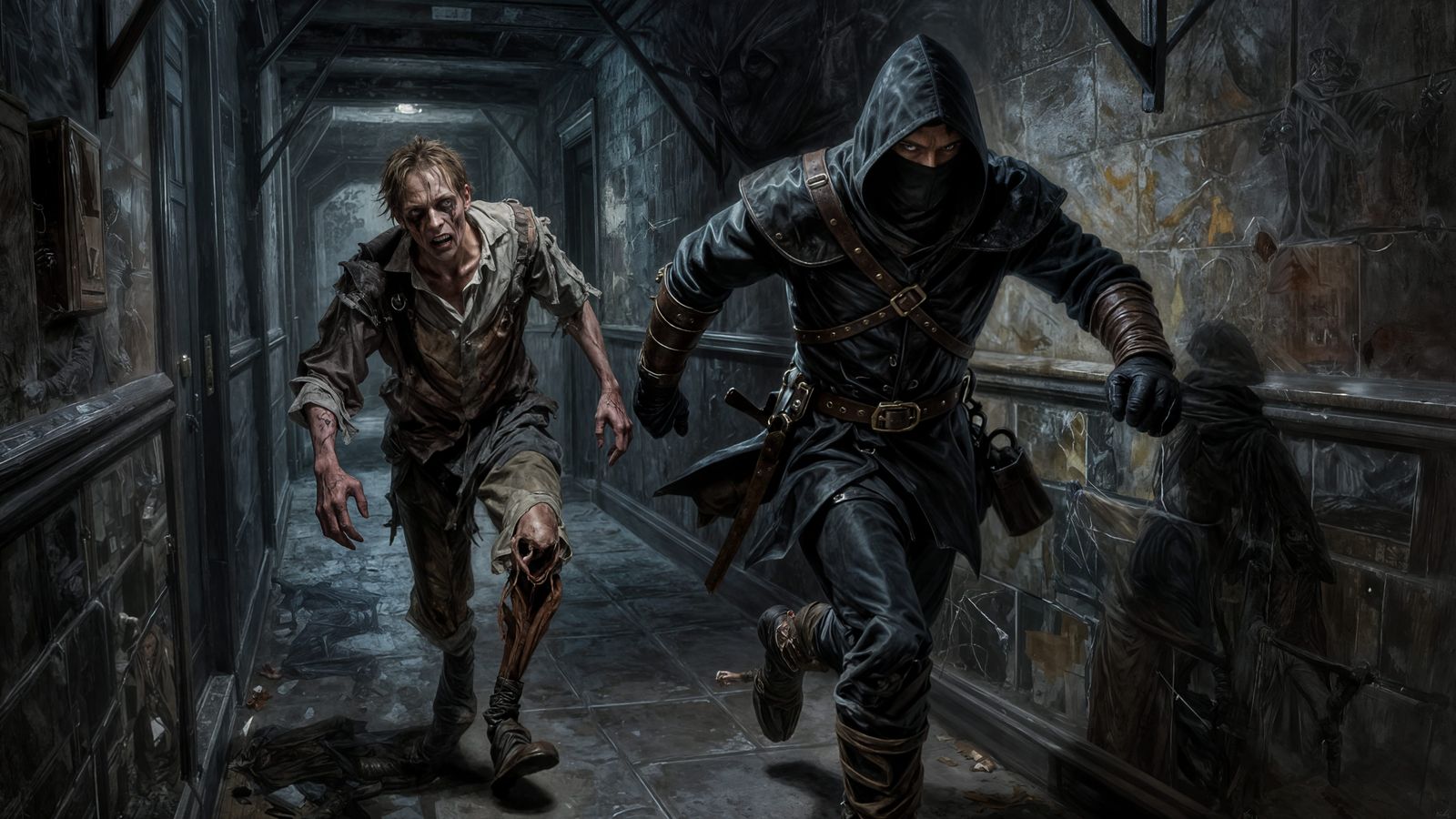Thief Flees Zombie in Dark Fantasy Asylum