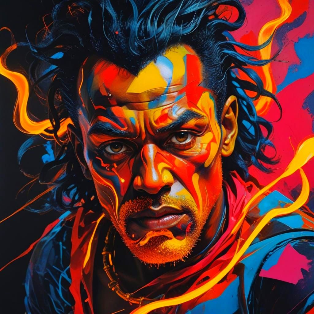 Cyberpunk Warrior in Neon Motion