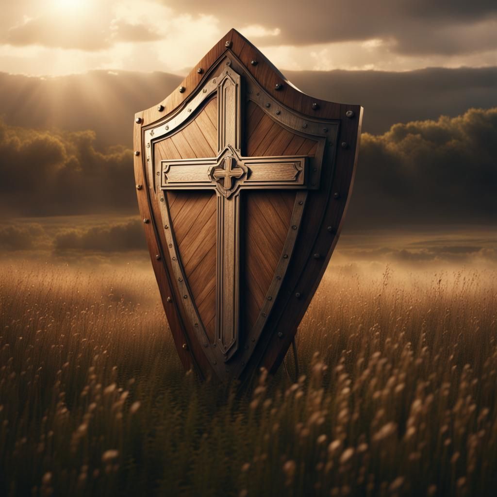 Wooden Shield with Cross in Field of Light