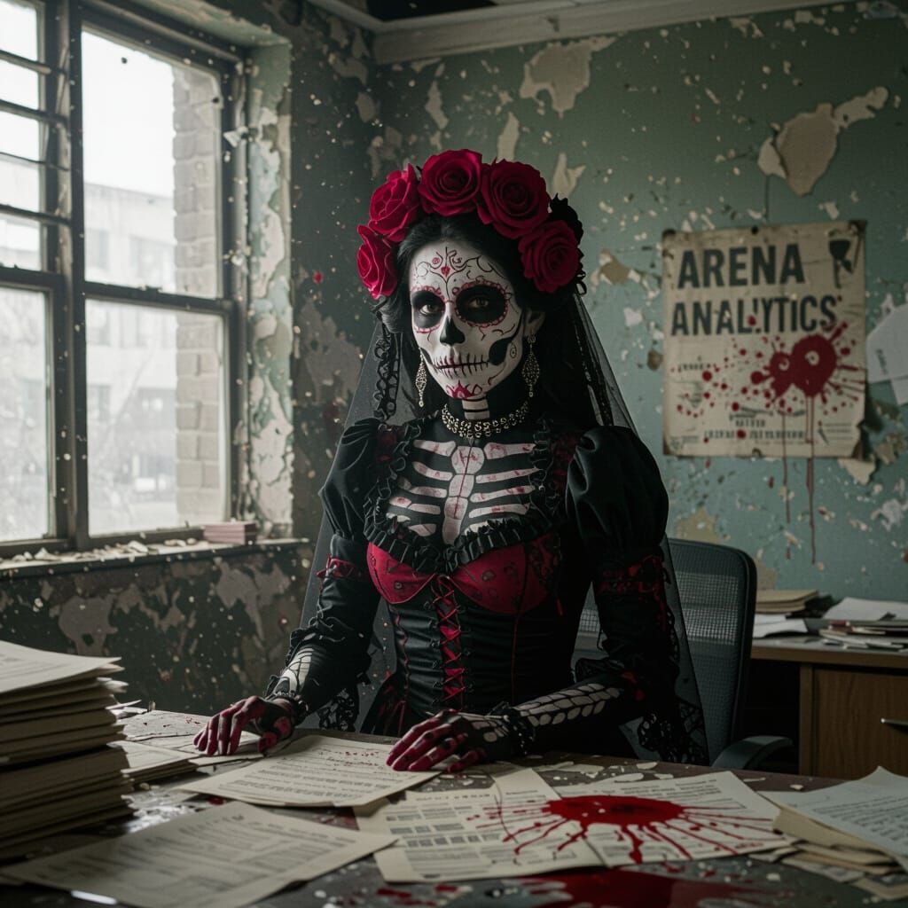 Bloodied Catrina in Neglected Office