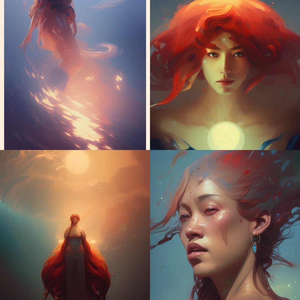 Red Moon Tsunami Portrait in Hyperdetailed Style