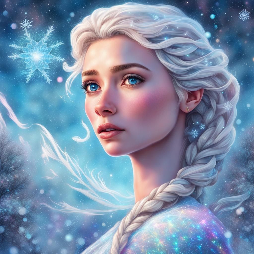 Elsa in Snow: Holographic Cosmic Illustration