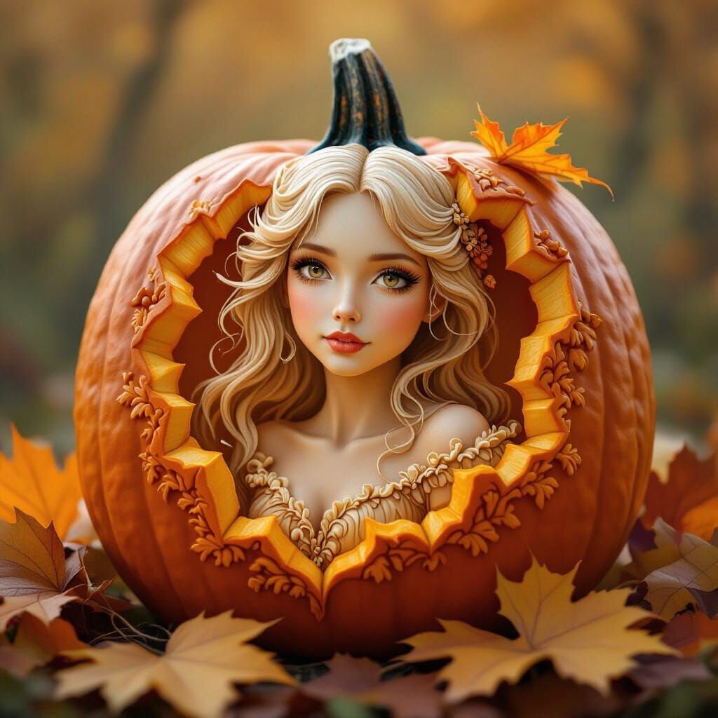 The Pumpkin Queen: Intricate Autumn Portrait