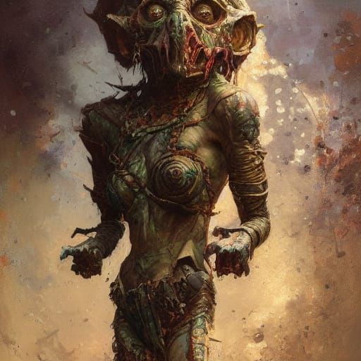 Mummy Goblin Cyborg Hybrid in Oil Painting Style