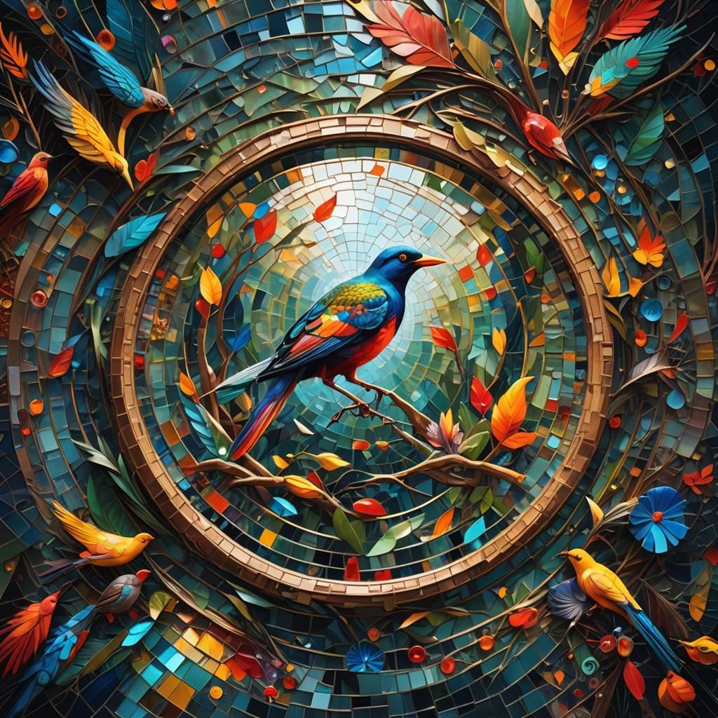 Brilliant Bird Mirrored Mosaic Digital Painting