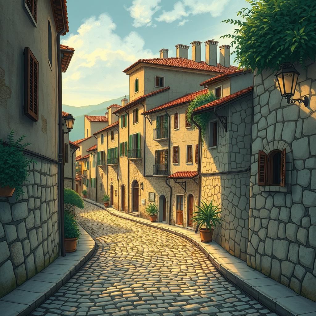 Charming Italian Streets in Ghibli Anime Style