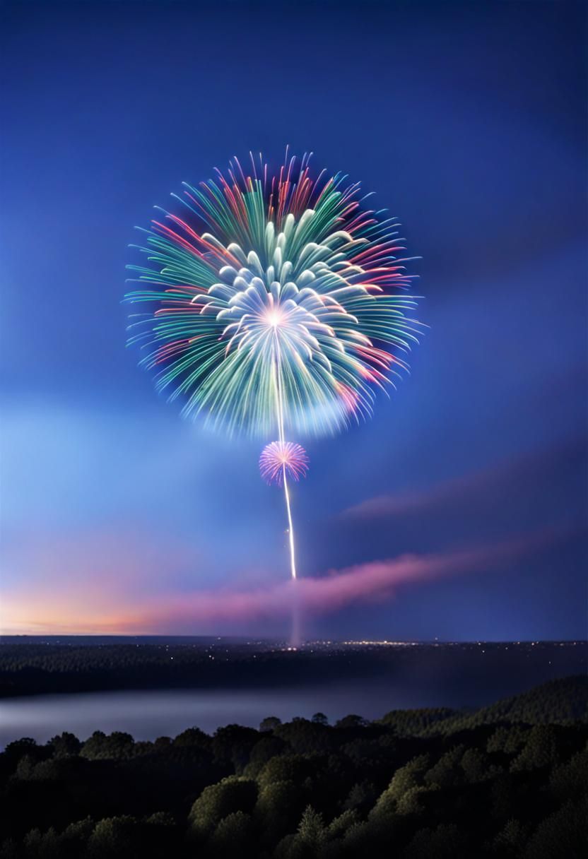Rainbow Fireworks Explosion in Night Sky