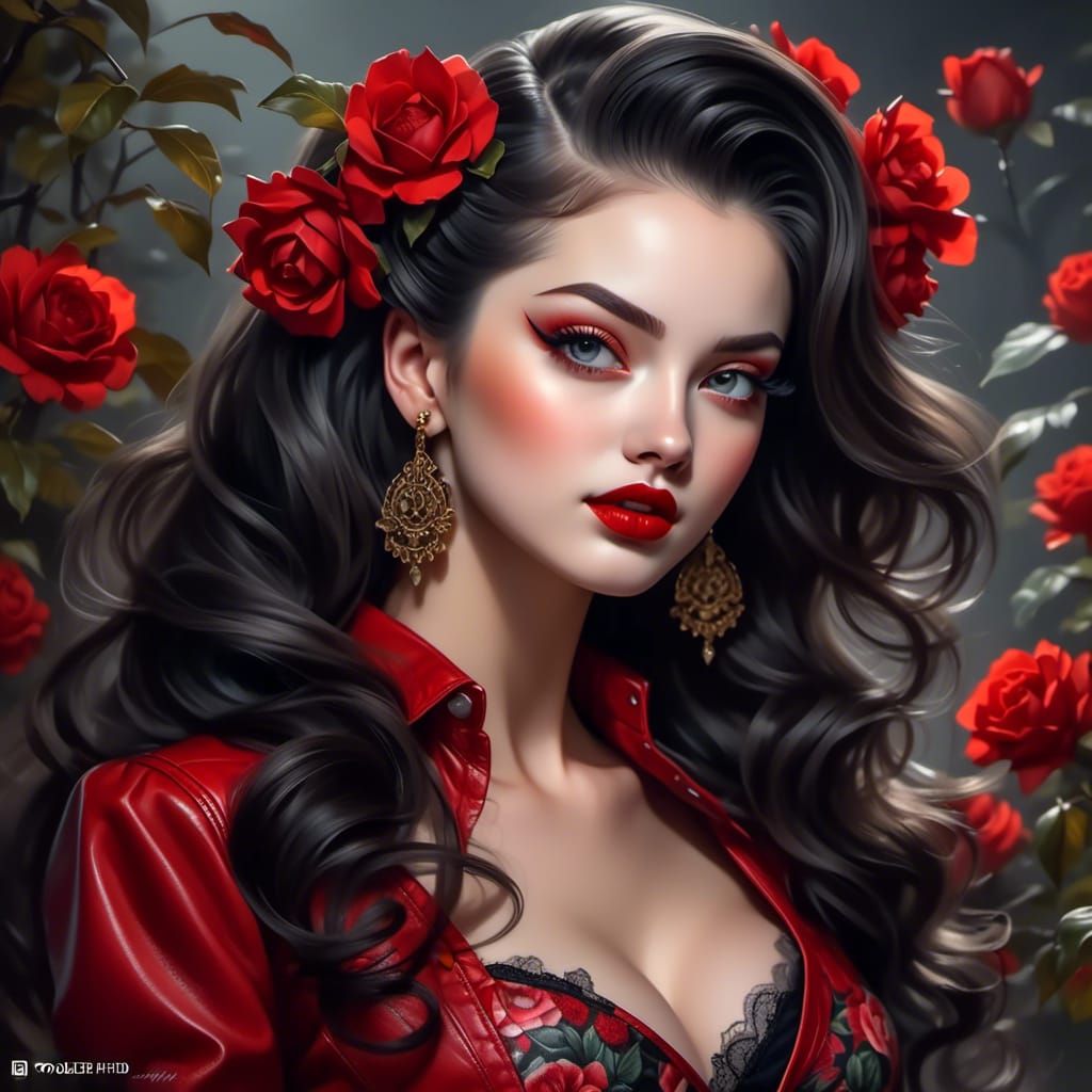 Gothic Oil Painting of Syrian Woman in Noir Style