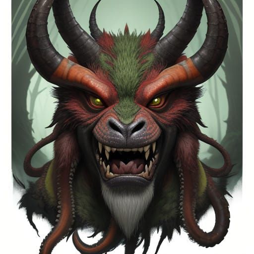 Stumpy Monster with Antelope Horns and Sabre Tusks in a Sout...