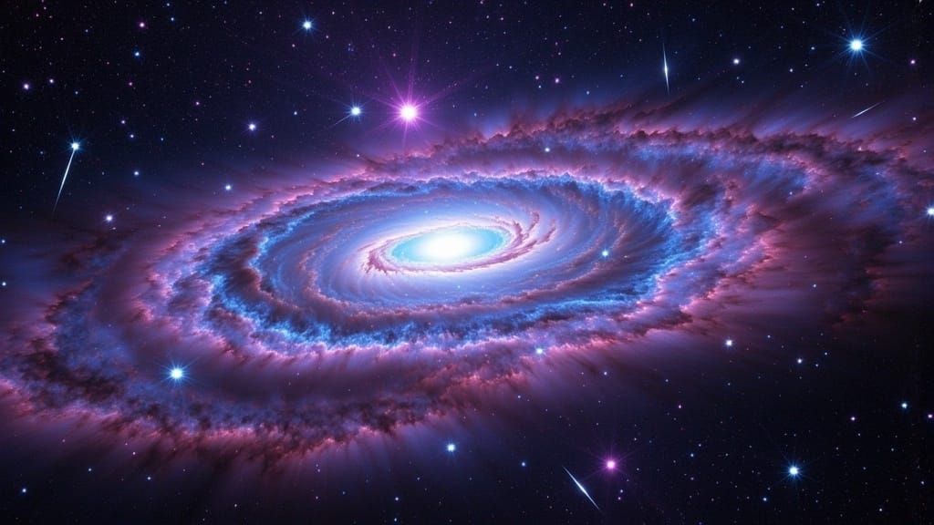 Spectacular Cosmic Vista with Swirling Galaxies