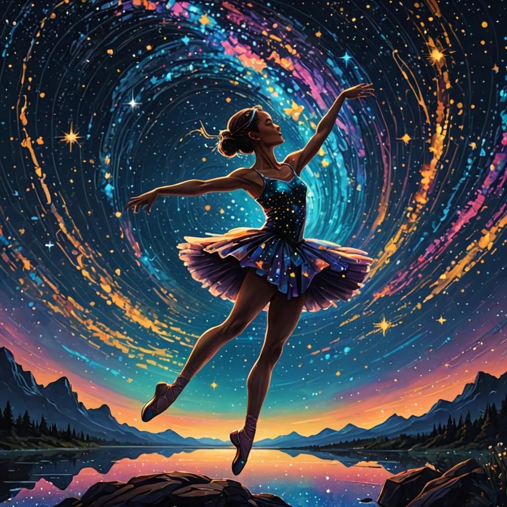 Cosmic Ballerina Pirouette in Starry Night