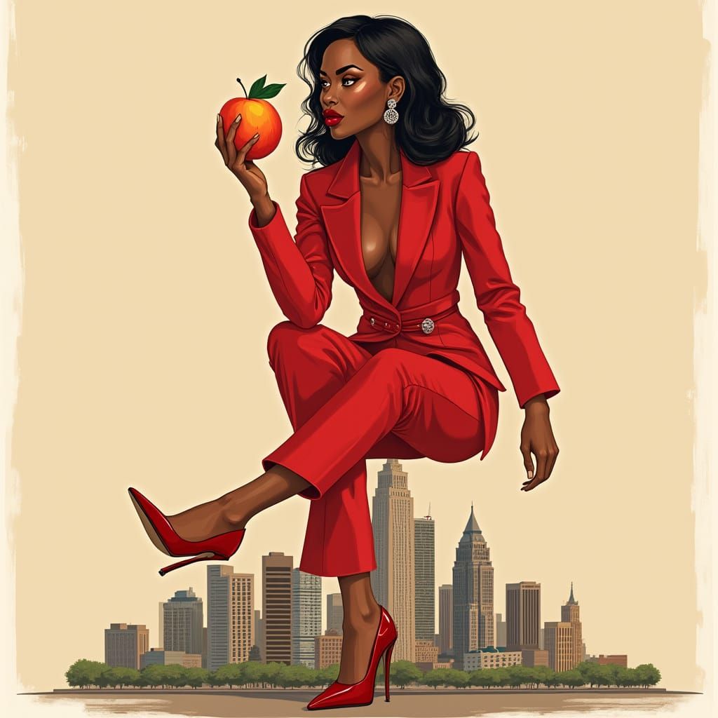 Confident Woman in Red Pantsuit with Atlanta