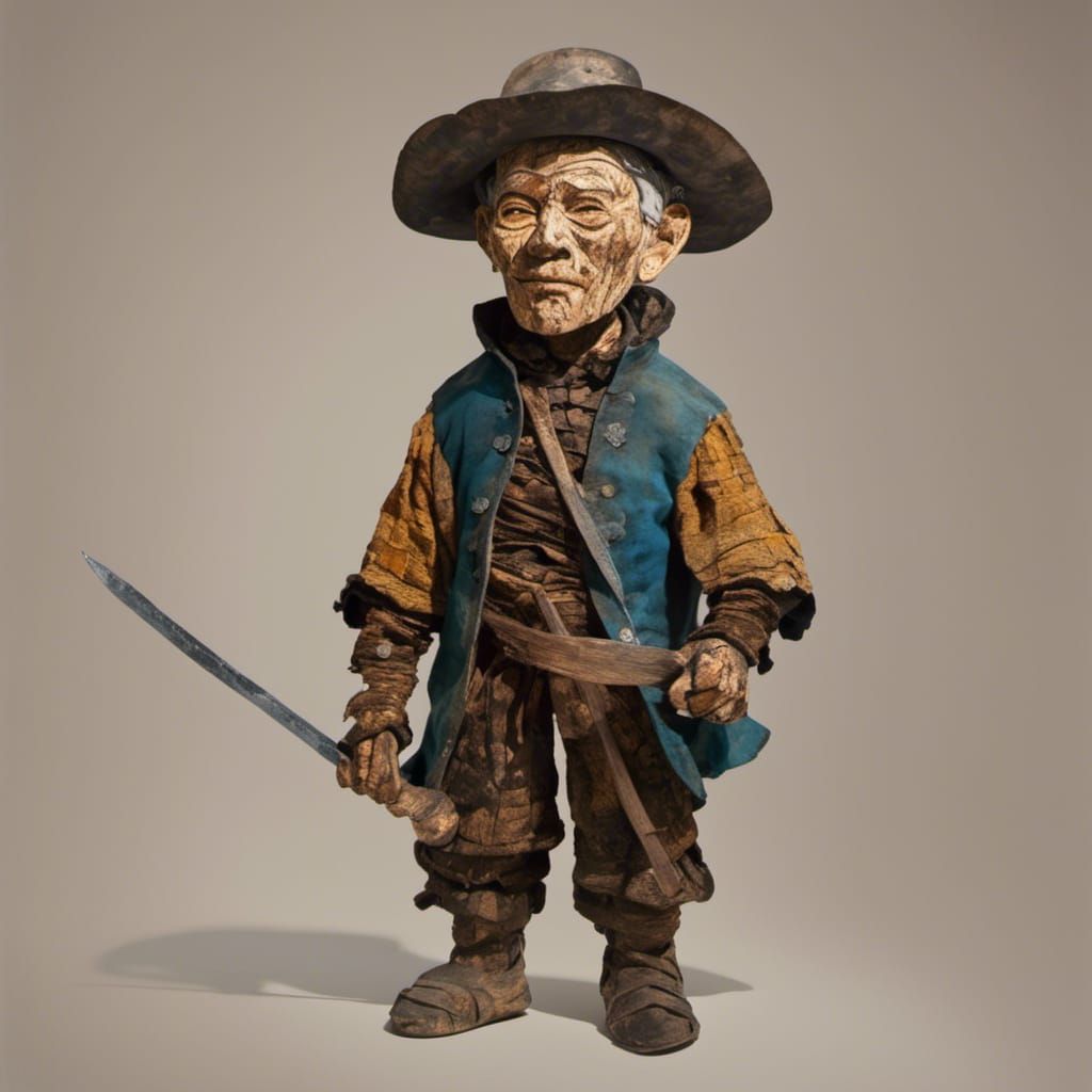 Wooden Warrior with Sword: Hyperrealistic Concept Art