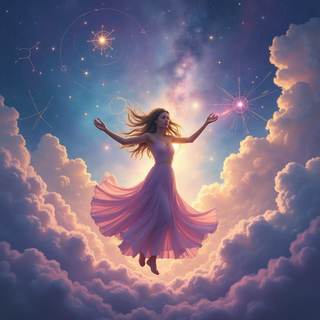 Enchanted Cosmic Dancer in Vibrant Galaxy