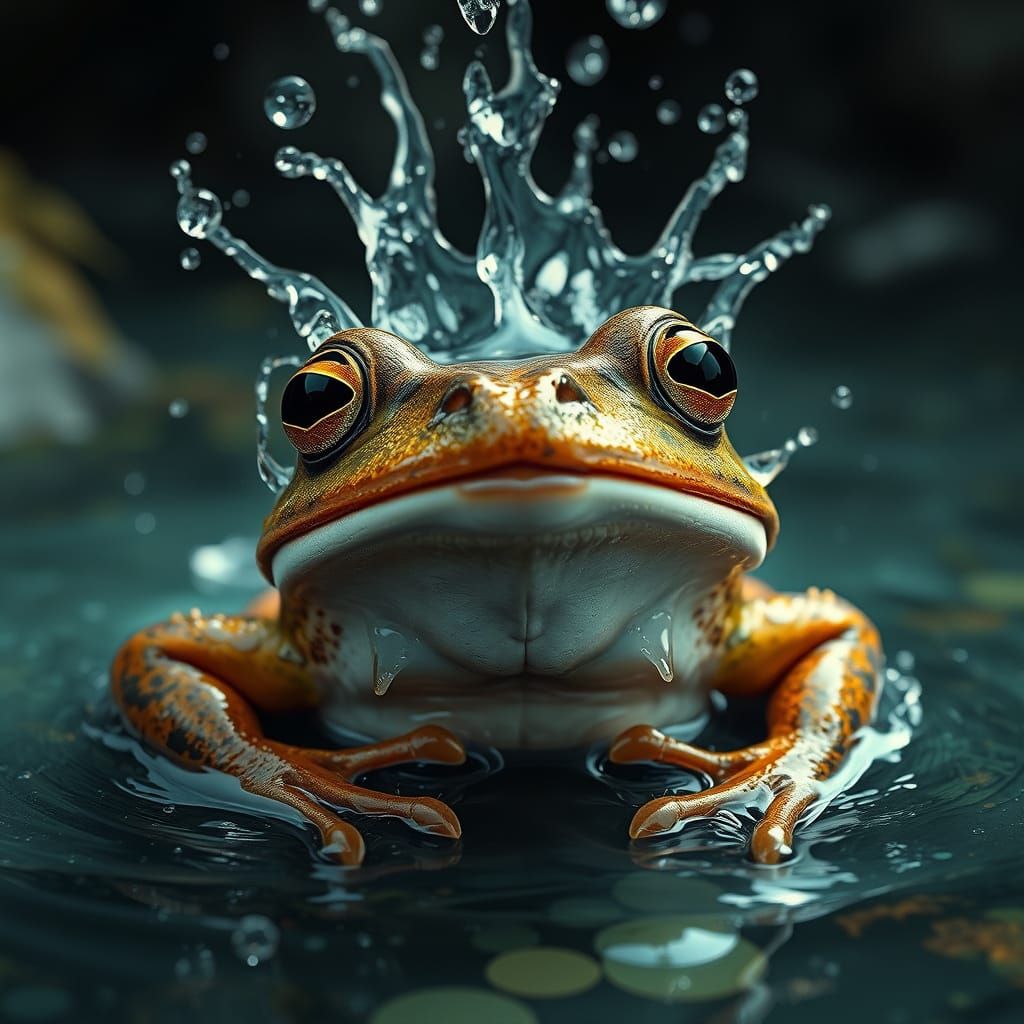 Surprised Frog Splashed: Detailed Digital Matte Painting