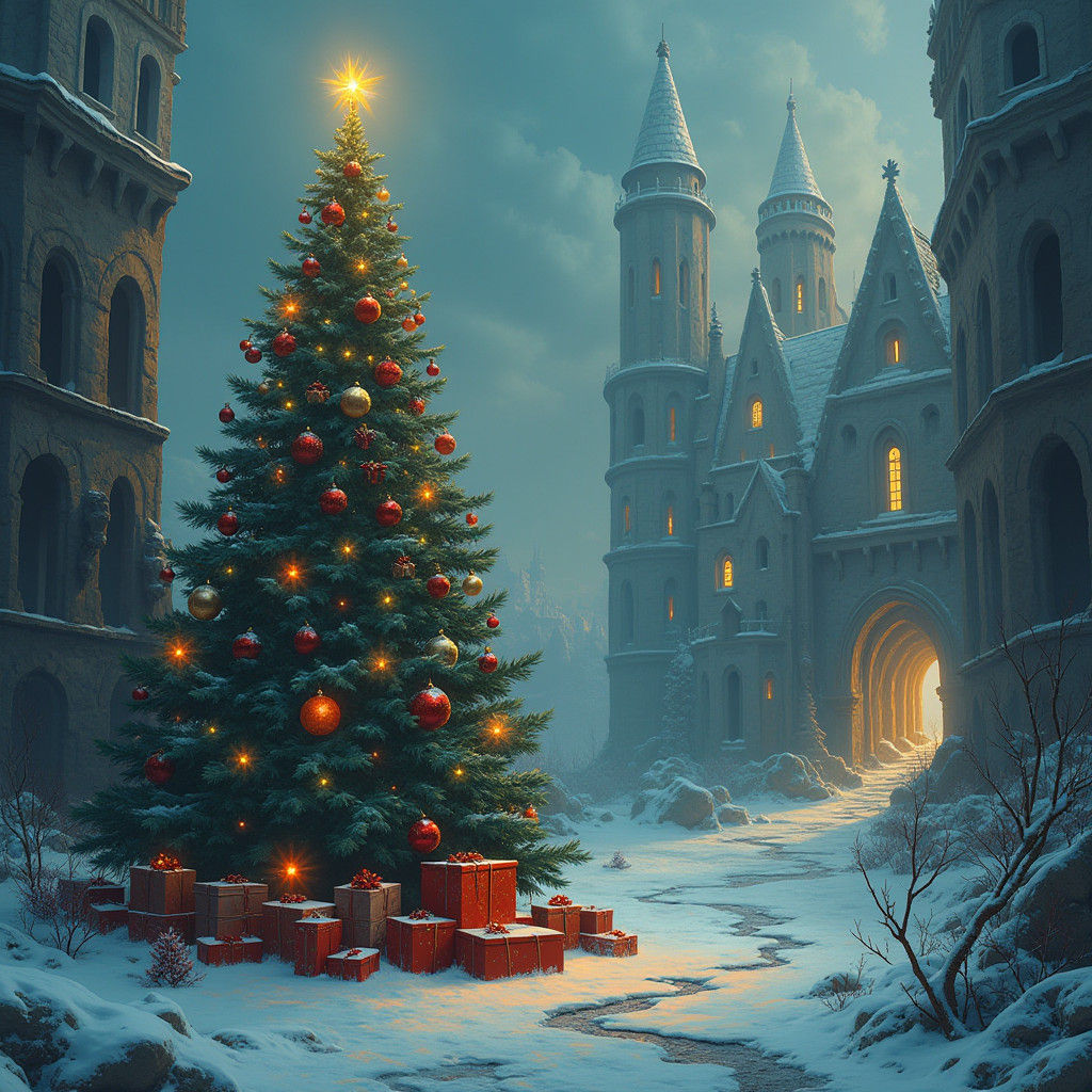 Haunting Christmas Tree in Barren Wasteland