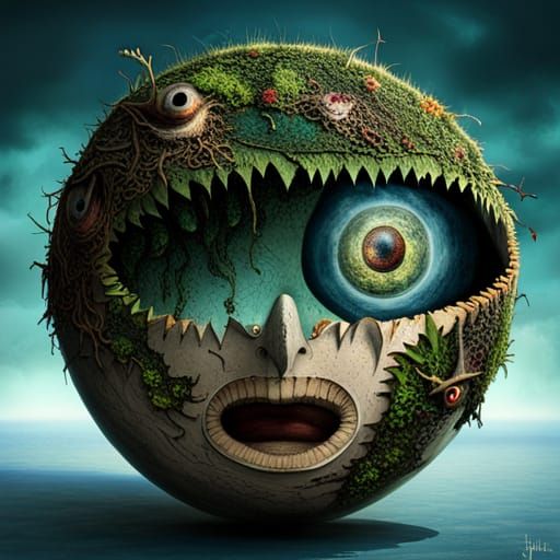 Terrifying Living Globe with Teeth and Swamp