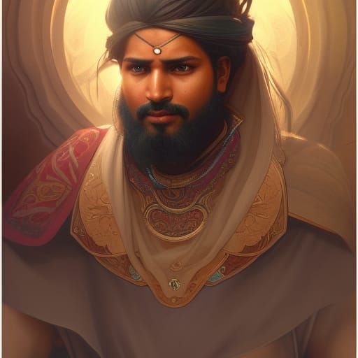 Indian Middle Ages Male Mage Portrait in Fantasy Style