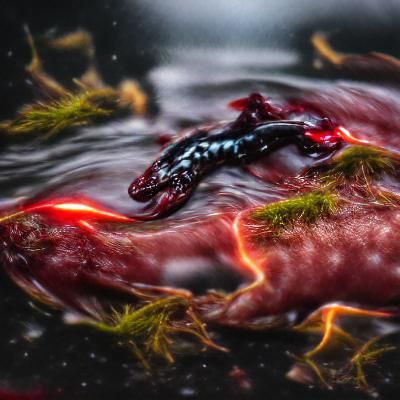 Salamander Rises from Blood: Detailed Dark Photo