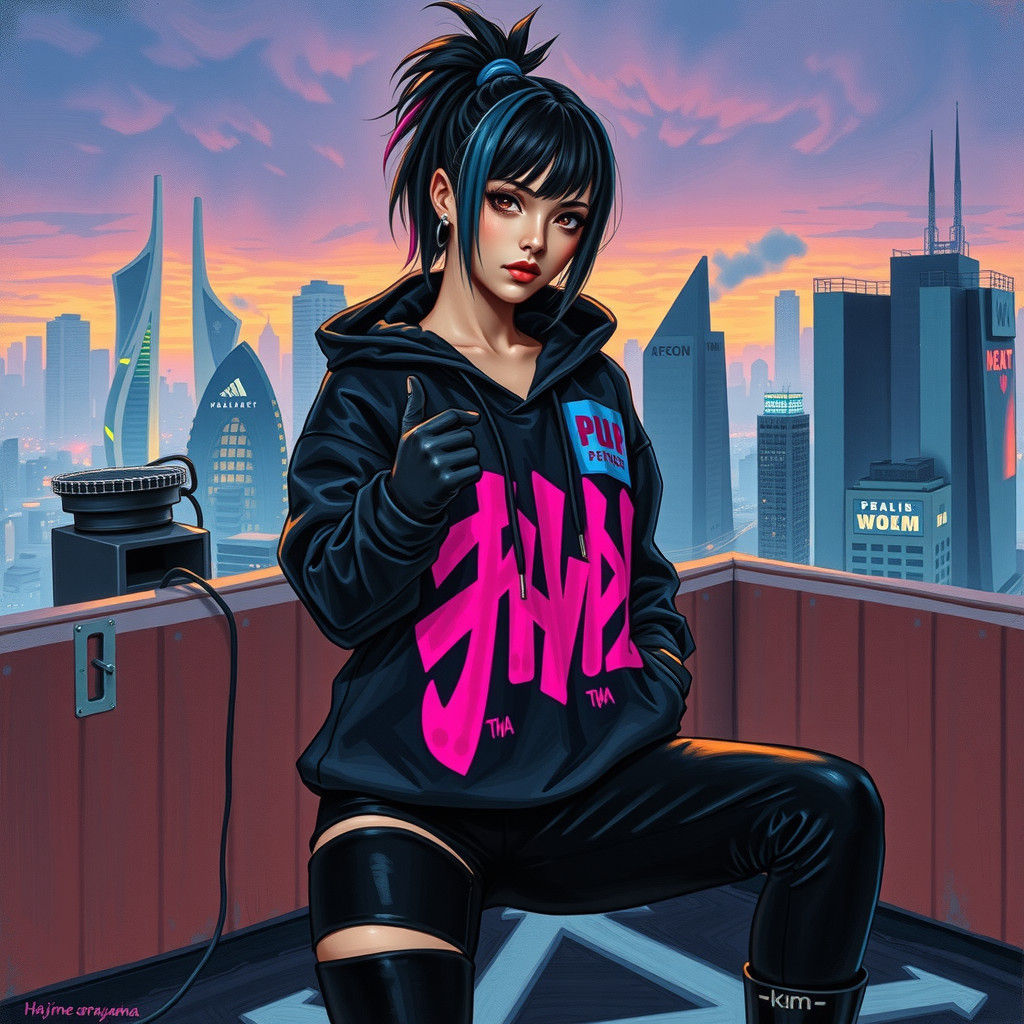 Sci-Fi Futurist Lucy in Dystopian Cityscape
