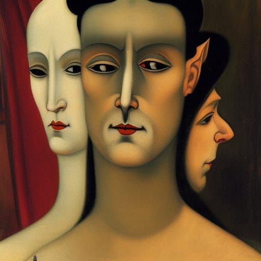 Vampire Lord with Siamese Cats: Cubist-Symbolist Portrait