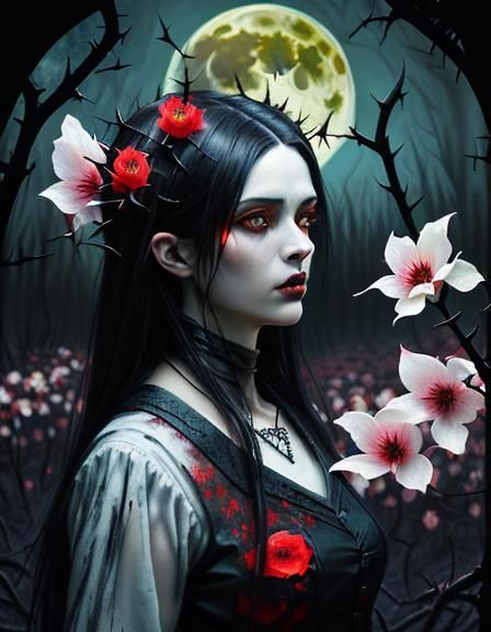 Macabre Vampire in Thorn Forest: Expressionist Painting