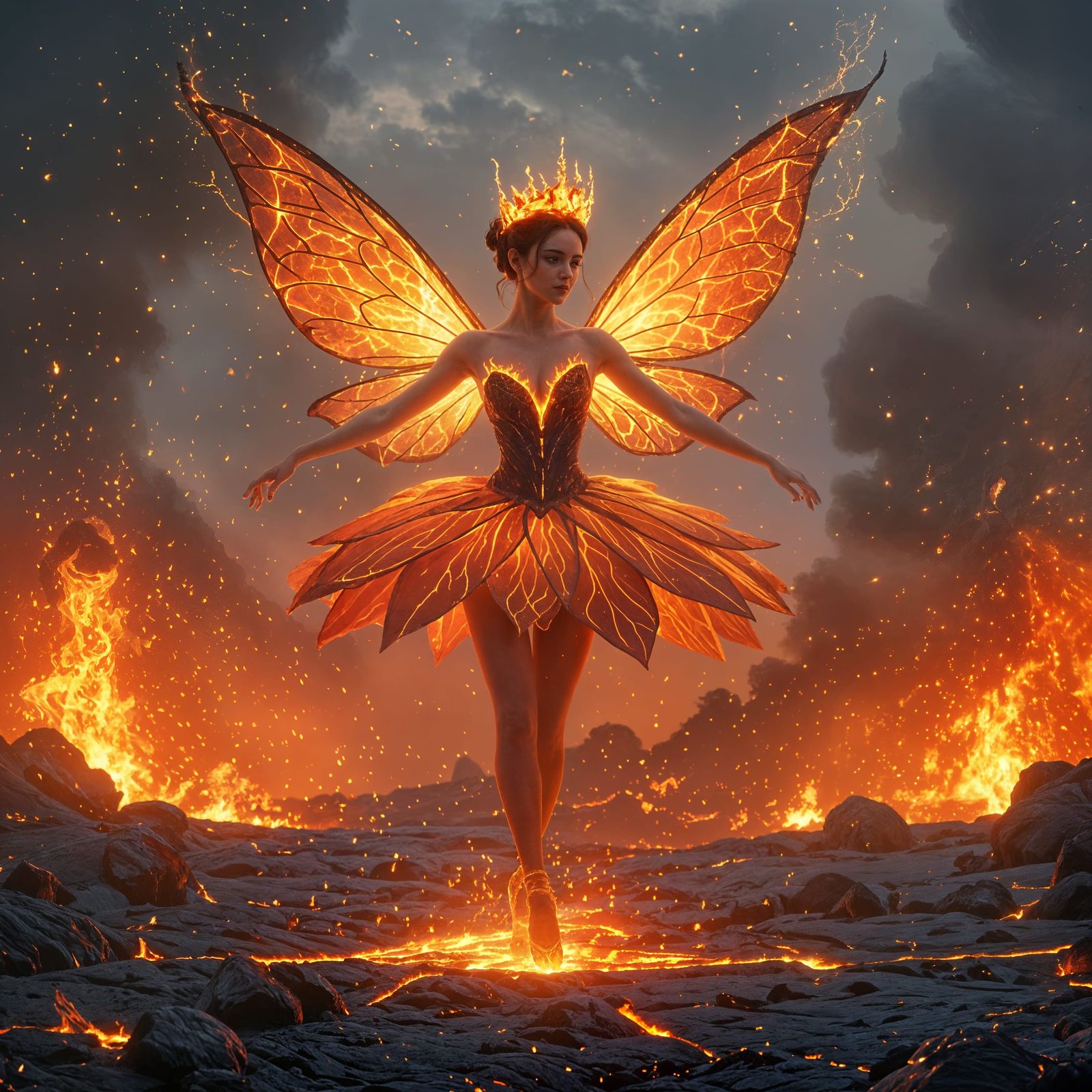 Fiery Fairy Ballerina Dancing on Molten Lava