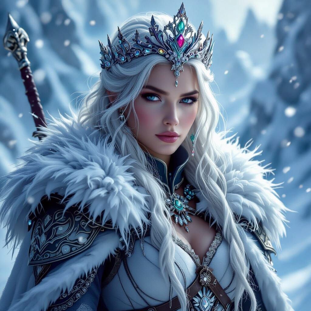 Fantastical Warrior Snow Queen in Detailed Matte Painting