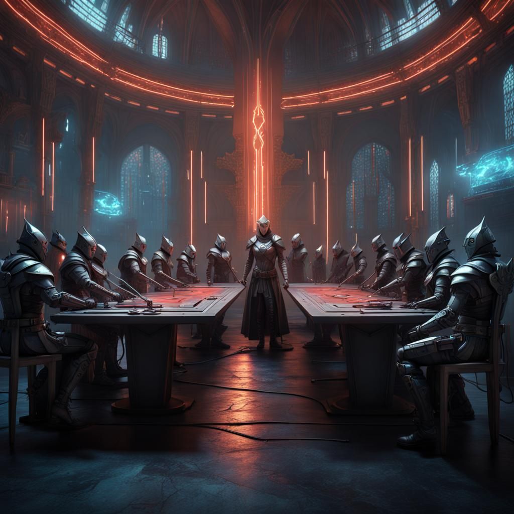 Cyberpunk Knights of the Round Table with Laser Swords