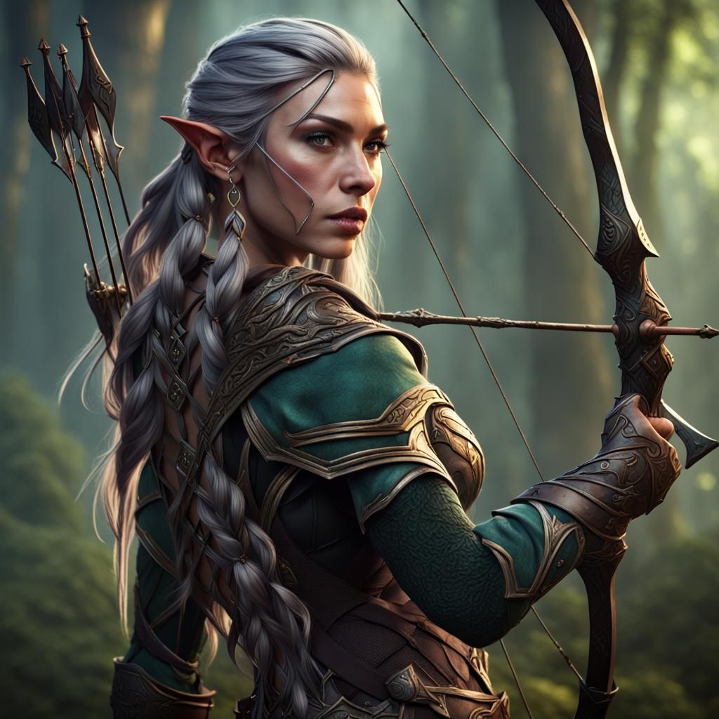 Elven Ranger Archer in Detailed Matte Painting