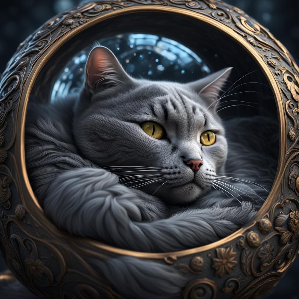 Sleeping Gray Cat: Hyperrealistic 64 Megapixel Image