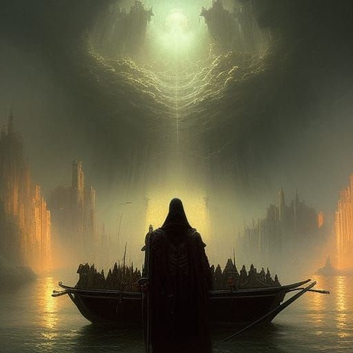 Ferryman on the River Styx: Sinister Digital Painting