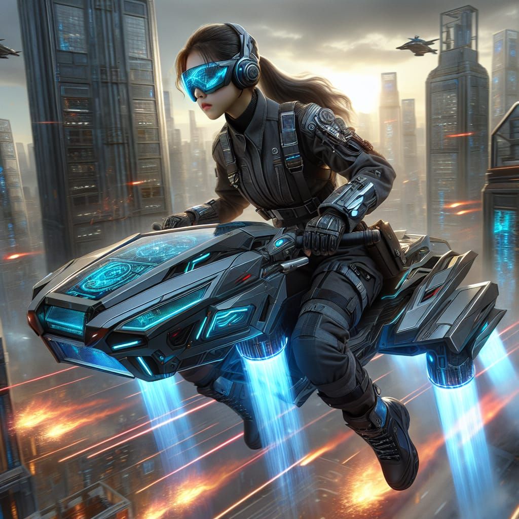 South Korean Girl Soars Through Futuristic Battle in Neon-Li...