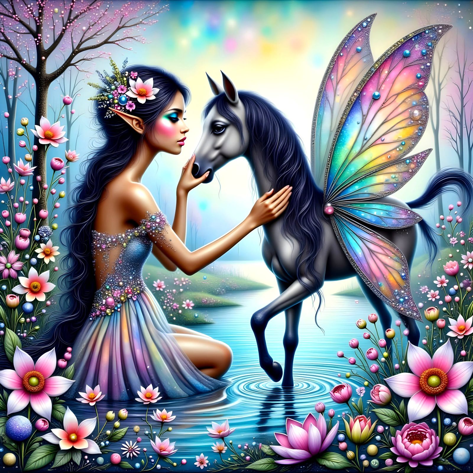 Romantic Twilight Fairy Amidst Wildflower Meadows